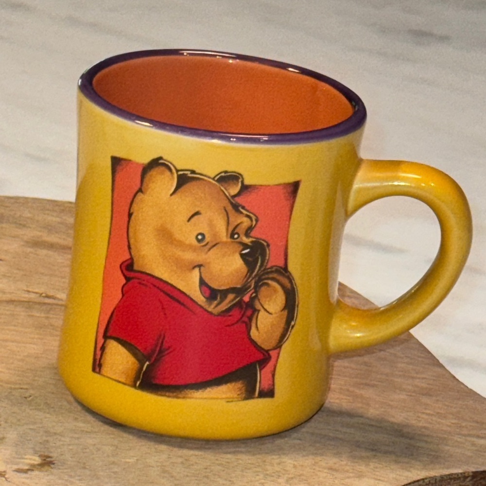 Vtg Disney Winnie the Pooh Yellow and Red Ceramic Mug